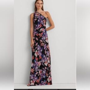 Lauren Ralph Lauren One -Shoulder  Holiday party Dress print Cocktail size 6